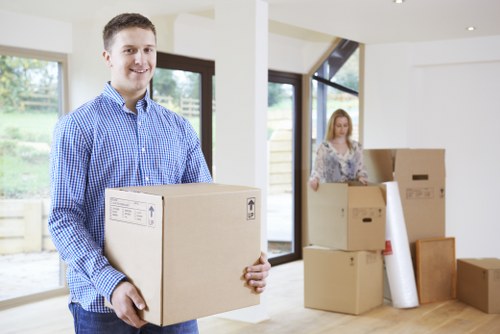 Moving van and packed boxes for Harrow removals